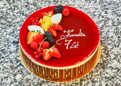 Red birthday cake with fruit - Custom Cakes for Special Order by Sweet Wentzl Cafe & Confectionery, Cakes and Pastries, Krakow