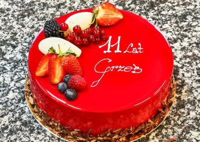Red birthday cake with fruit - Custom Cakes for Special Order by Sweet Wentzl Cafe & Confectionery, Cakes and Pastries, Krakow